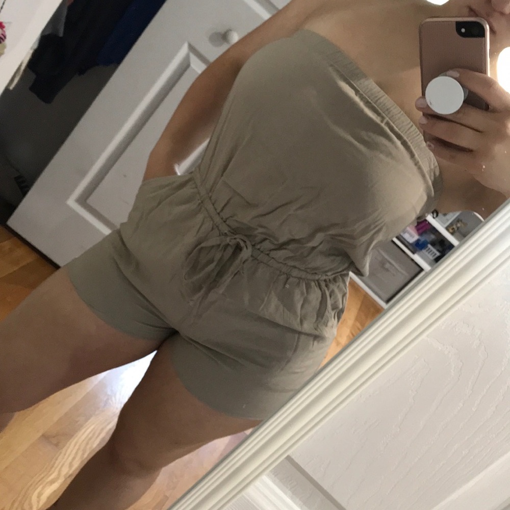 Tan strapless romper